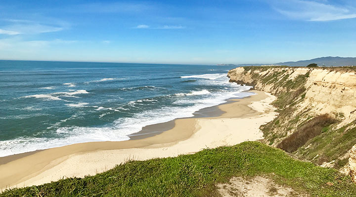 View of the beach from atop a cliff at Cowell Ranch.