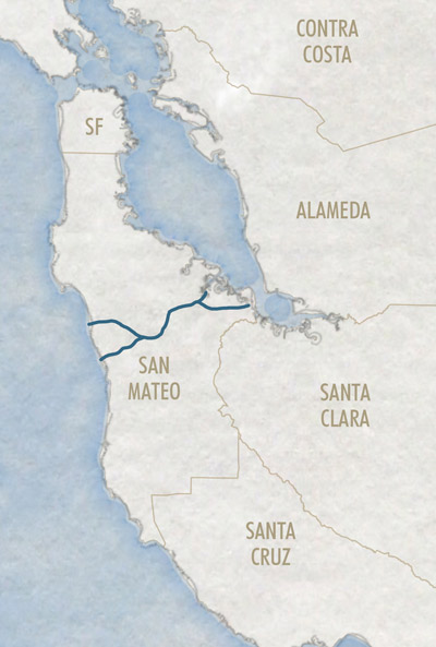 Simple overview map of potential Bay to Sea Trail route