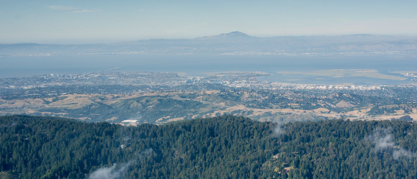 Aerial view of Skyline Ridge looking east toward the San Francisco Bay