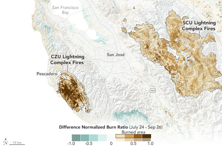 Map of Bay Area fire severity from the 2020 season