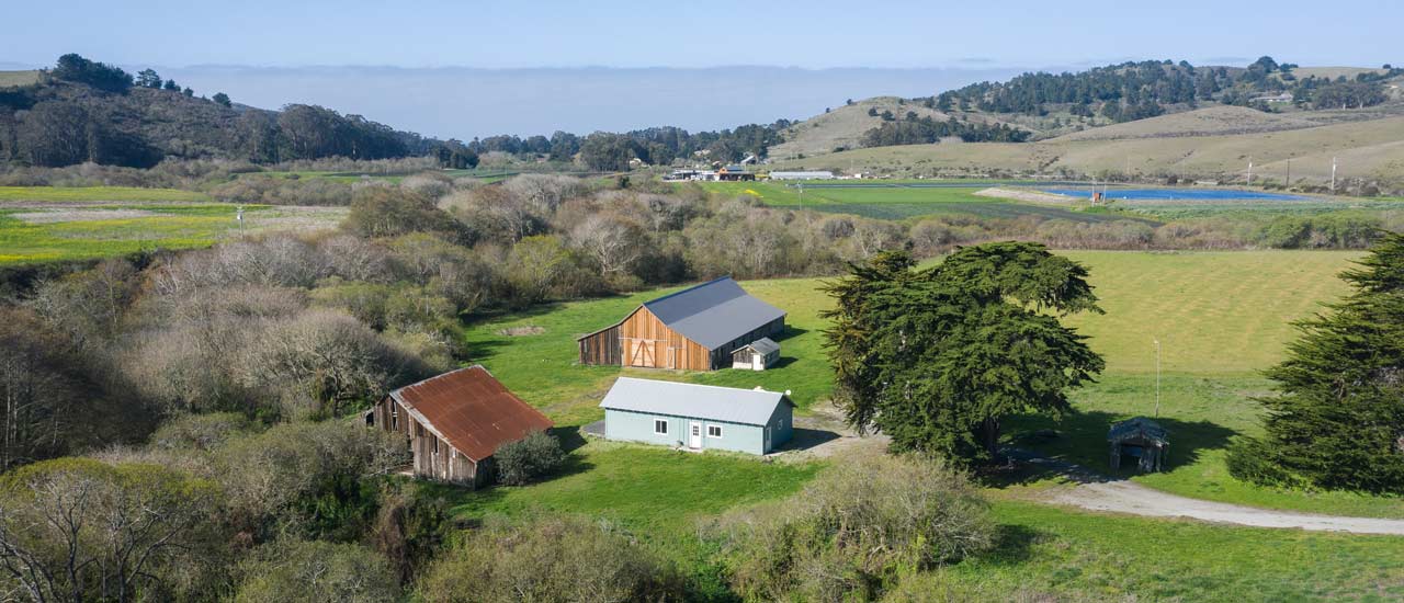 Aerial view of farm outside San Gregorio, CA - POST
